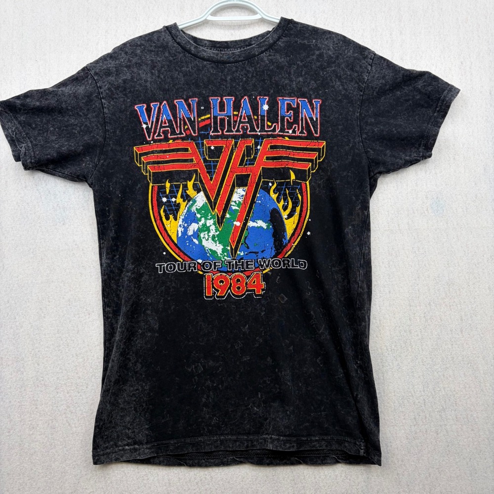 Van Halen 1984 Tour of the World Graphic T-Shirt Mens Medium Acid Wash Black VH